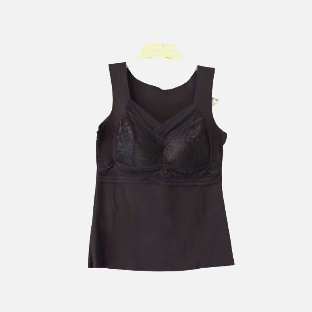 Black Lace Bodice Built In Bra Soft Camisole Tank Top Woman's Size XL